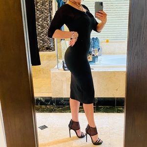 Maria Bianca Nero Bodycon Midi Sheath Dress w Mesh